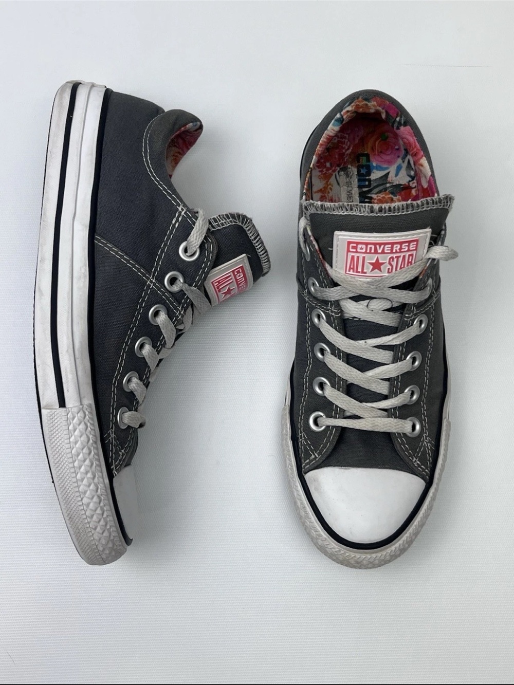 Converse Gray Low Top Sneakers with Floral Lining